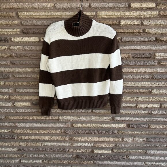 J. Crew Brown Rugby Stripe  Mockneck Sweater  Chunky Knit Size Small - Picture 5 of 5